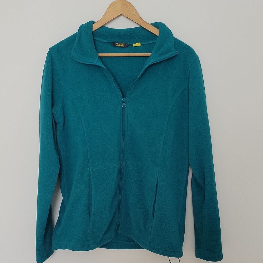 Cabela's Teal Zip-Up Fleece Jacket Outdoorsy Gorpcore Size L - Picture 1 of 3